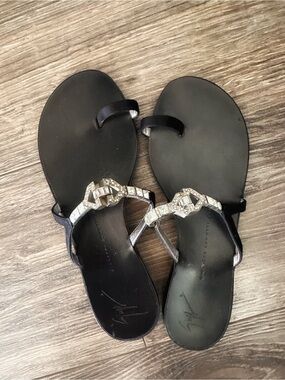 Giuseppe Zanotti Clarett Black Sandals with Crystal Link Accents